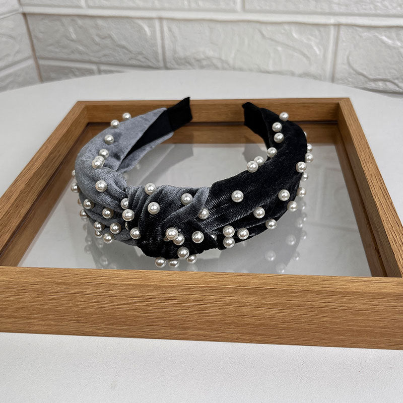 Wholesale Gold Velvet Fabric Beaded Knotted Headband
